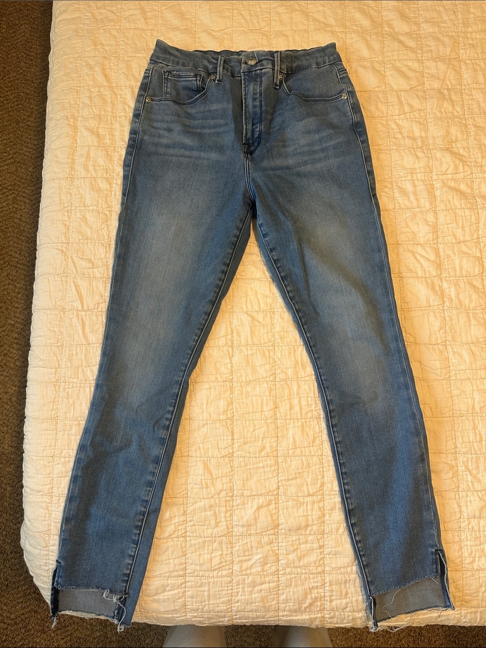 Good American “Good Waist” High Rise Step Hem Ankle Skinny Jean